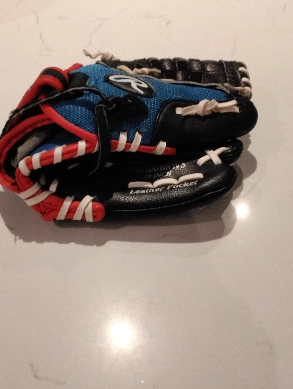 Youth Blue and Black Baseball Glove with Red Accents